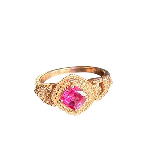 Ruby Pink Square Stone Ring Pink toned Stainless Steel Size 10 - Picture 3 of 5